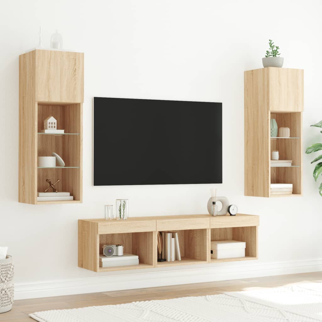 5 Piece TV Wall Units with LED Sonoma Oak Engineered Wood
