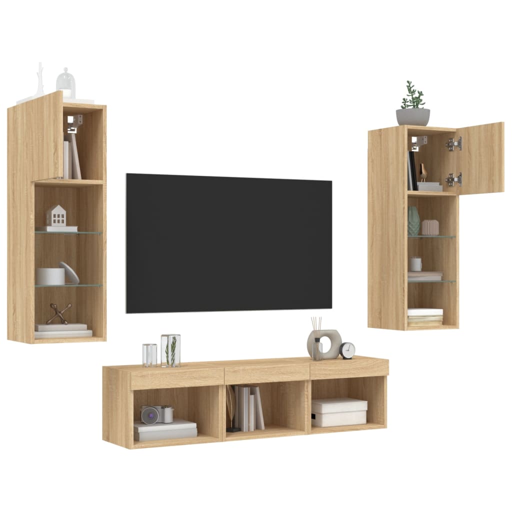 5 Piece TV Wall Units with LED Sonoma Oak Engineered Wood