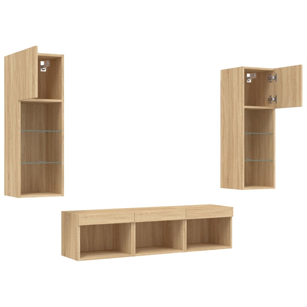 5 Piece TV Wall Units with LED Sonoma Oak Engineered Wood