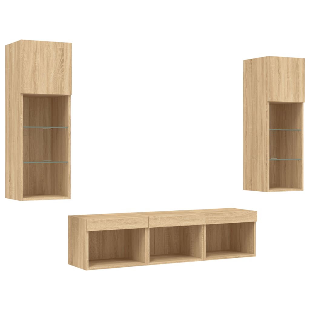 5 Piece TV Wall Units with LED Sonoma Oak Engineered Wood