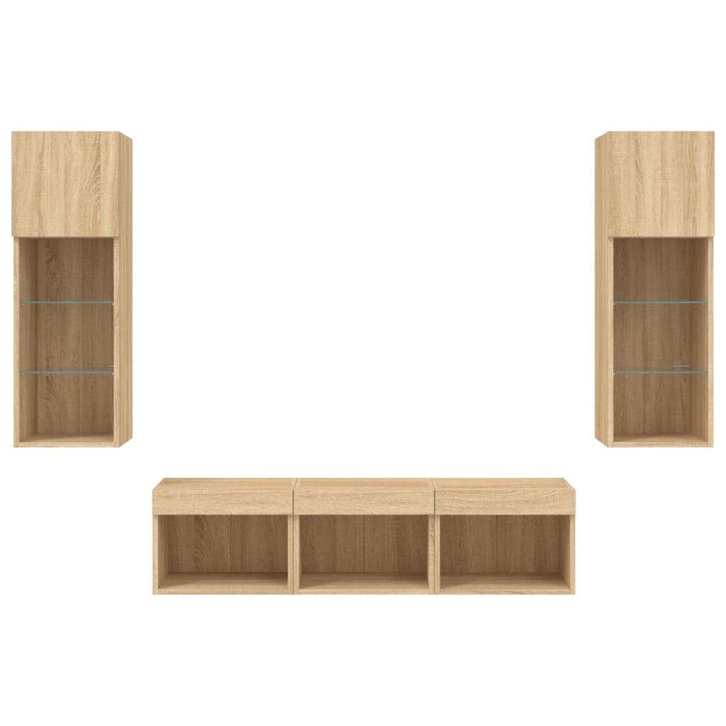 5 Piece TV Wall Units with LED Sonoma Oak Engineered Wood
