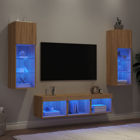 5 Piece TV Wall Units with LED Sonoma Oak Engineered Wood