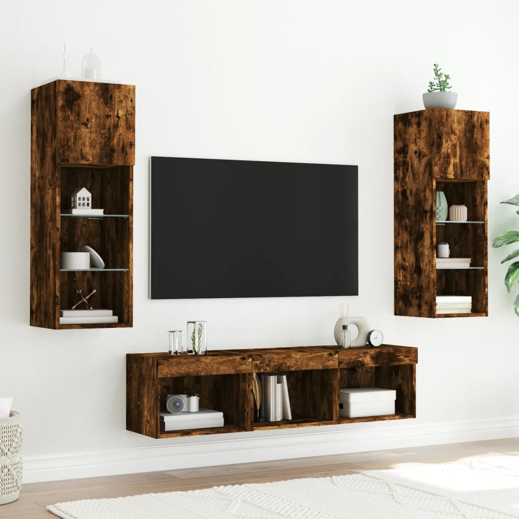 5 Piece TV Wall Units with LED Smoked Oak Engineered Wood