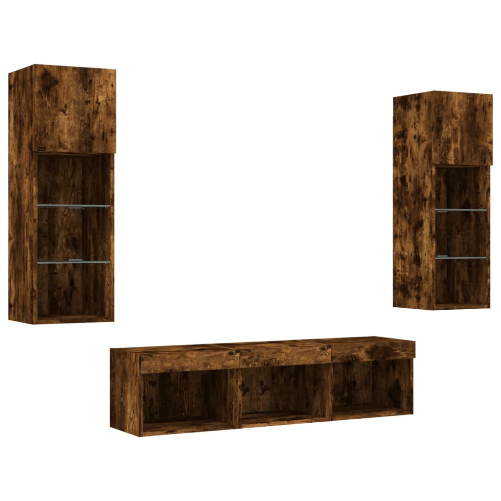 5 Piece TV Wall Units with LED Smoked Oak Engineered Wood