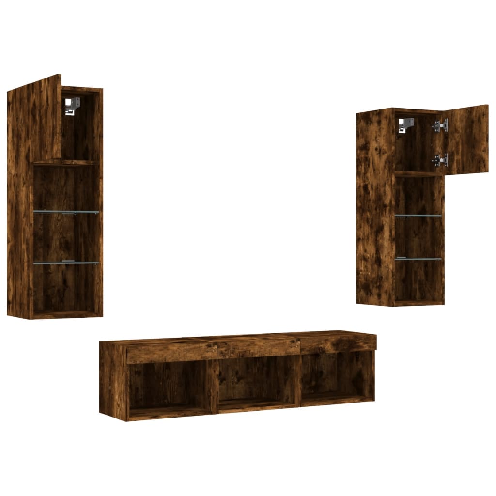 5 Piece TV Wall Units with LED Smoked Oak Engineered Wood