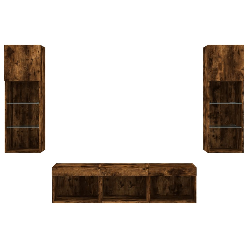 5 Piece TV Wall Units with LED Smoked Oak Engineered Wood