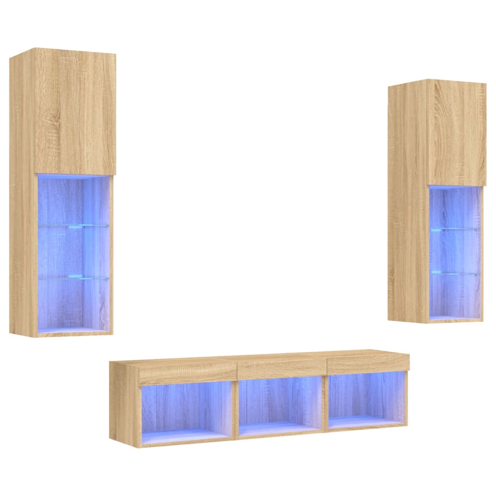 5 Piece TV Wall Units with LED Sonoma Oak Engineered Wood