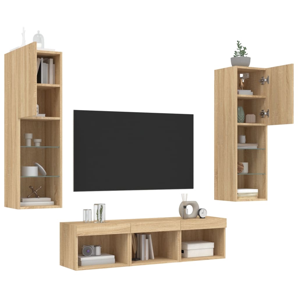 5 Piece TV Wall Units with LED Sonoma Oak Engineered Wood