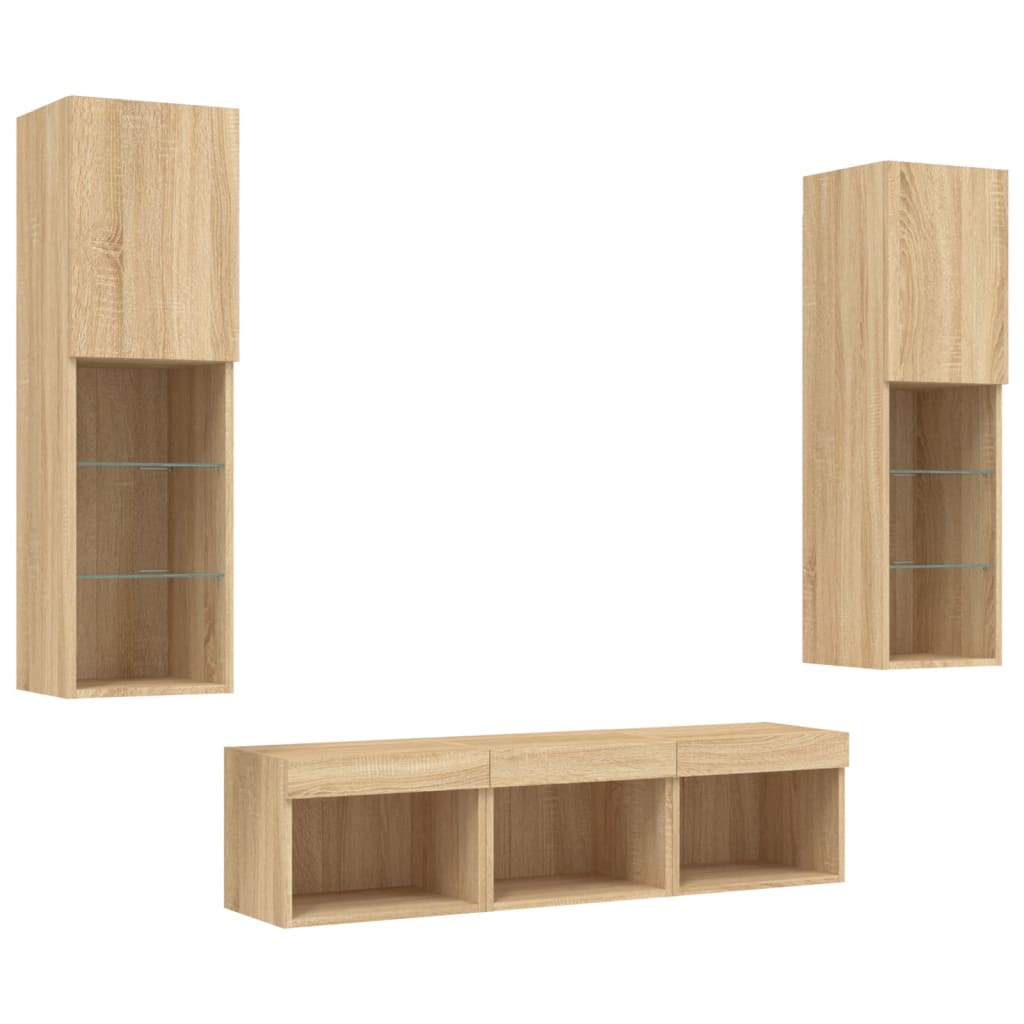 5 Piece TV Wall Units with LED Sonoma Oak Engineered Wood