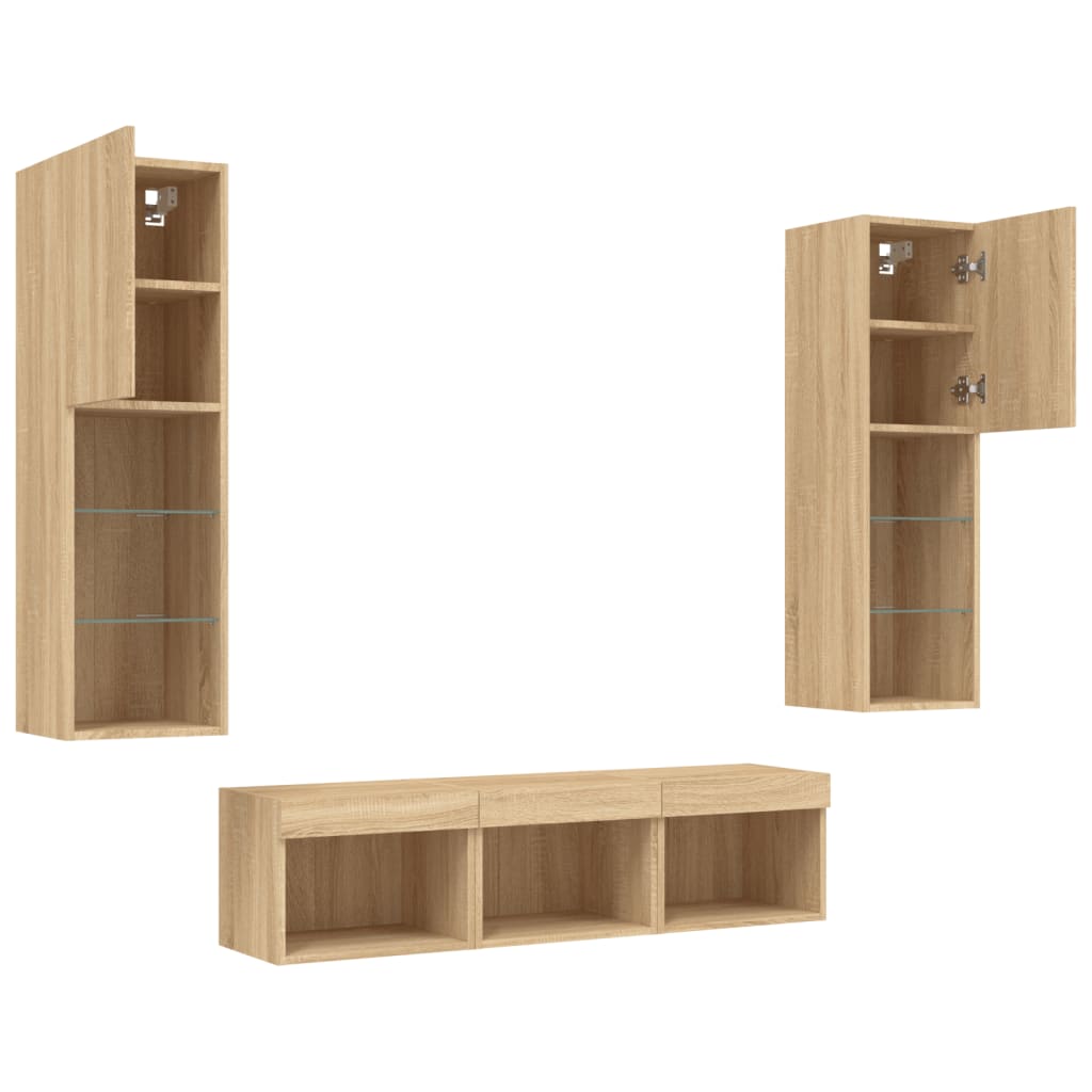 5 Piece TV Wall Units with LED Sonoma Oak Engineered Wood