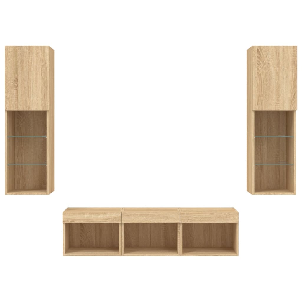 5 Piece TV Wall Units with LED Sonoma Oak Engineered Wood