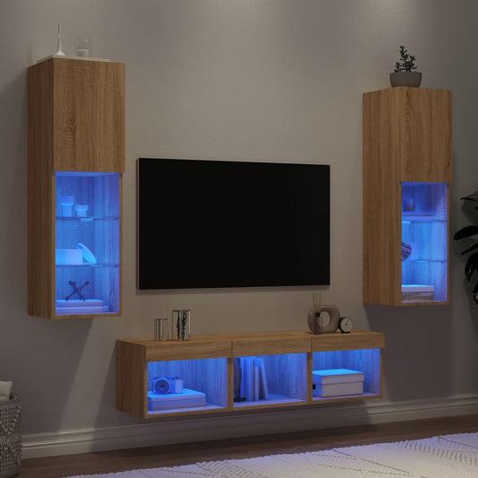 5 Piece TV Wall Units with LED Sonoma Oak Engineered Wood