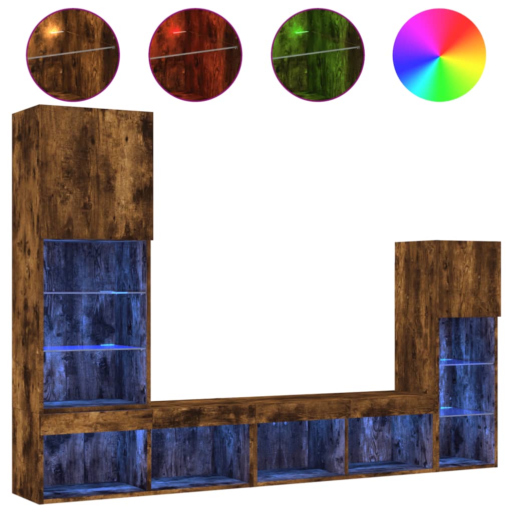 4 Piece TV Wall Units with LED Smoked Oak Engineered Wood