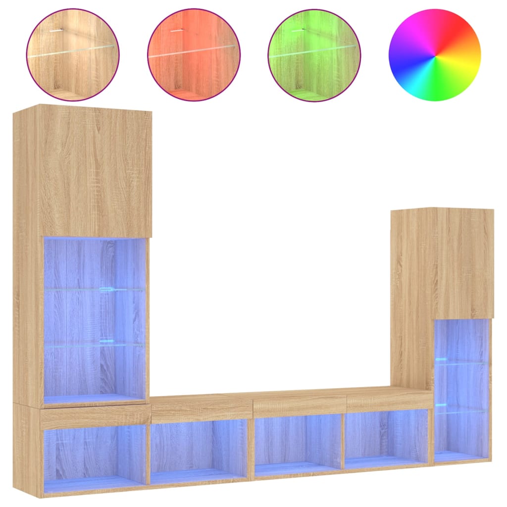 4 Piece TV Wall Units with LED Sonoma Oak Engineered Wood