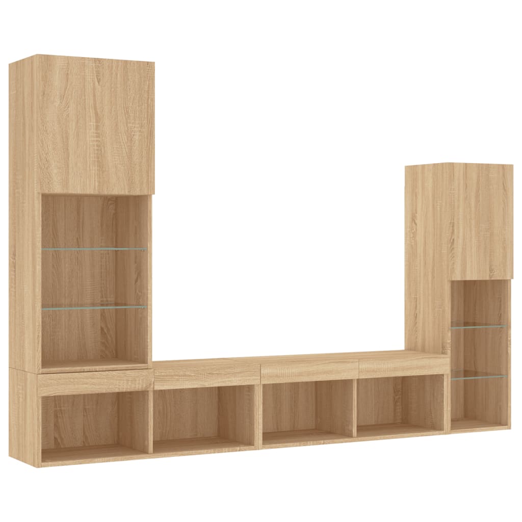 4 Piece TV Wall Units with LED Sonoma Oak Engineered Wood