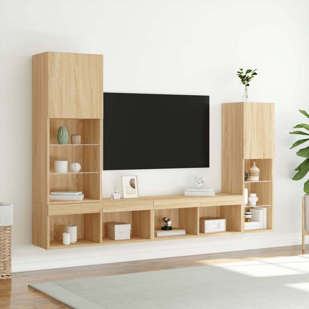 4 Piece TV Wall Units with LED Sonoma Oak Engineered Wood