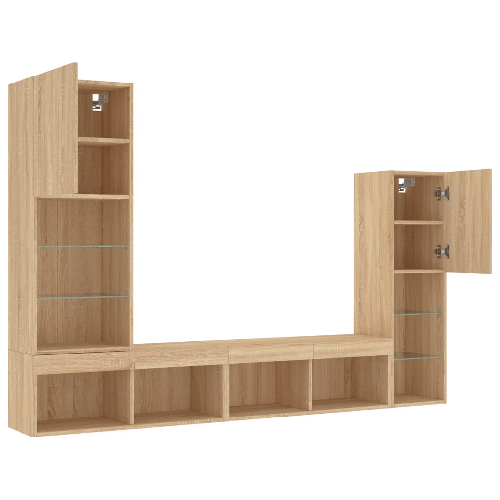 4 Piece TV Wall Units with LED Sonoma Oak Engineered Wood