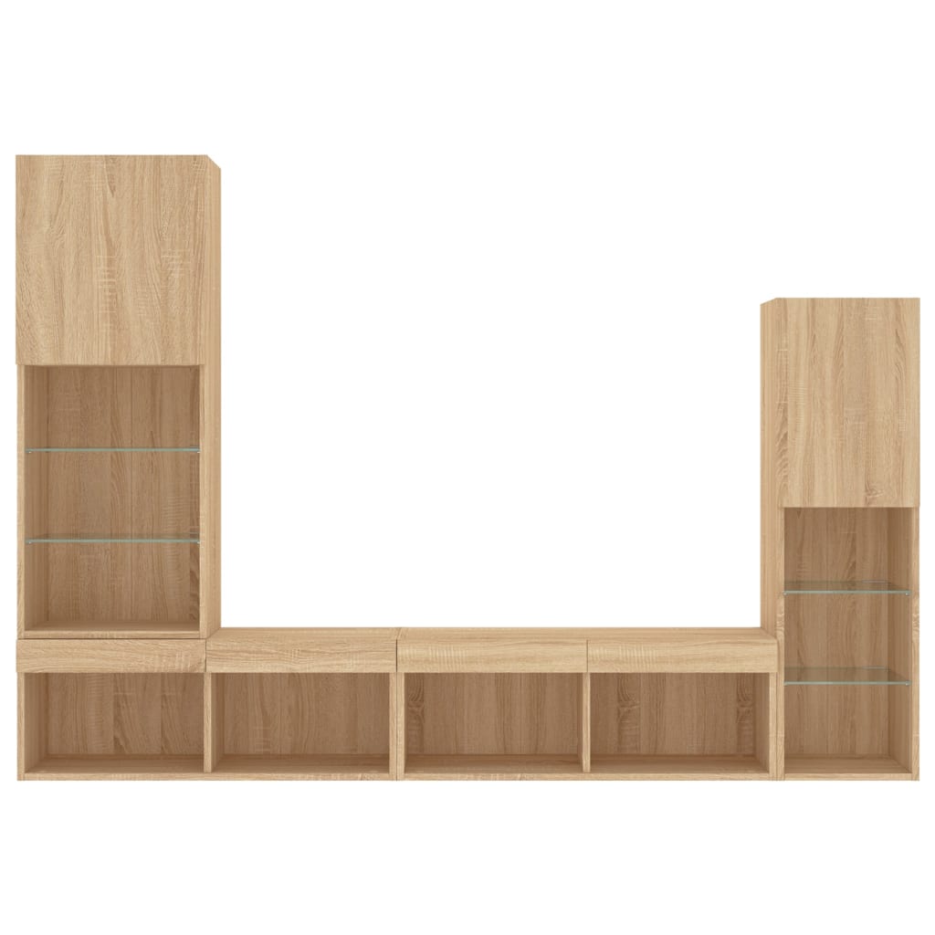 4 Piece TV Wall Units with LED Sonoma Oak Engineered Wood