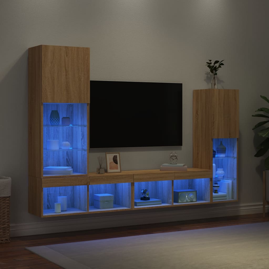 4 Piece TV Wall Units with LED Sonoma Oak Engineered Wood