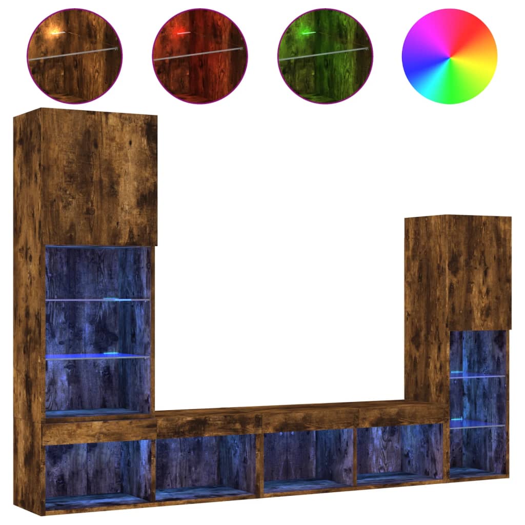 4 Piece TV Wall Units with LED Smoked Oak Engineered Wood