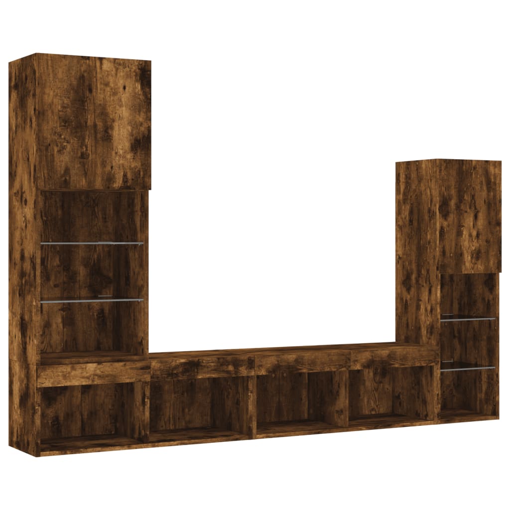 4 Piece TV Wall Units with LED Smoked Oak Engineered Wood