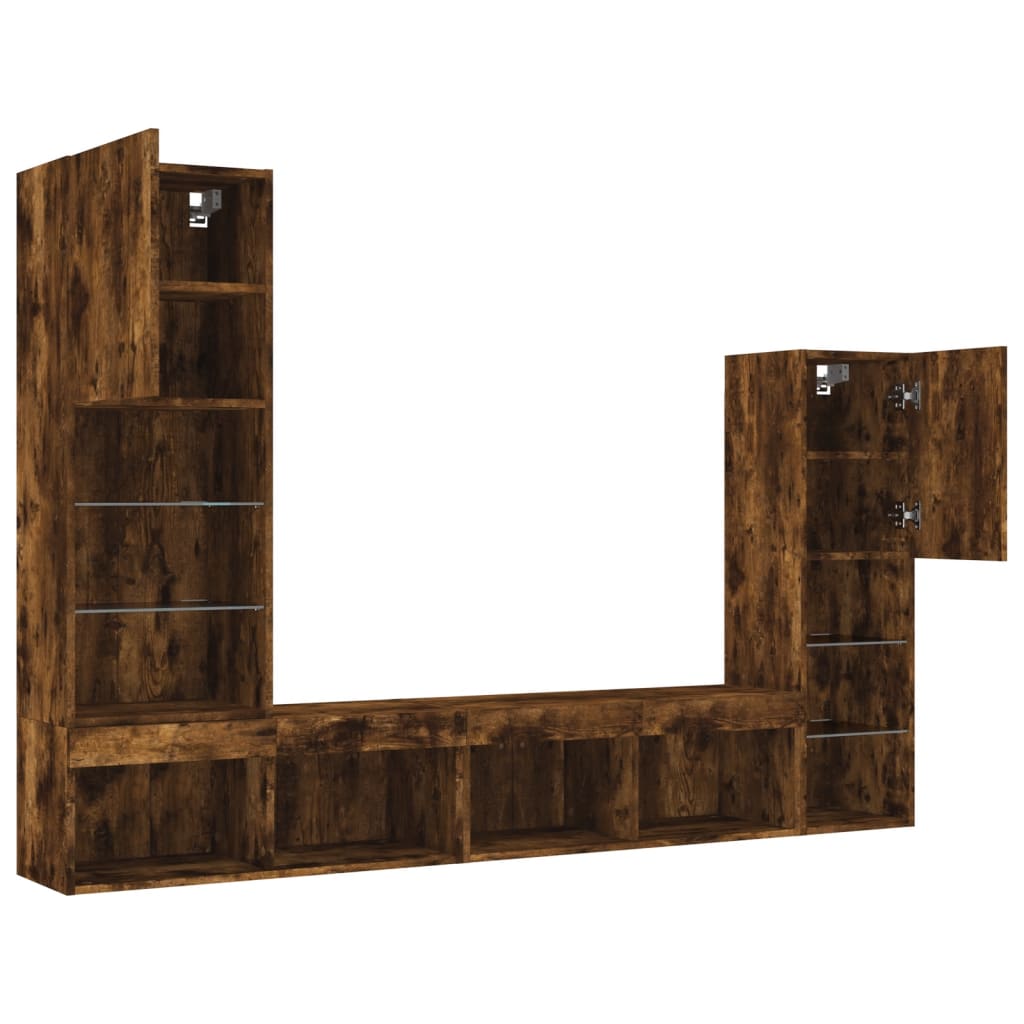 4 Piece TV Wall Units with LED Smoked Oak Engineered Wood
