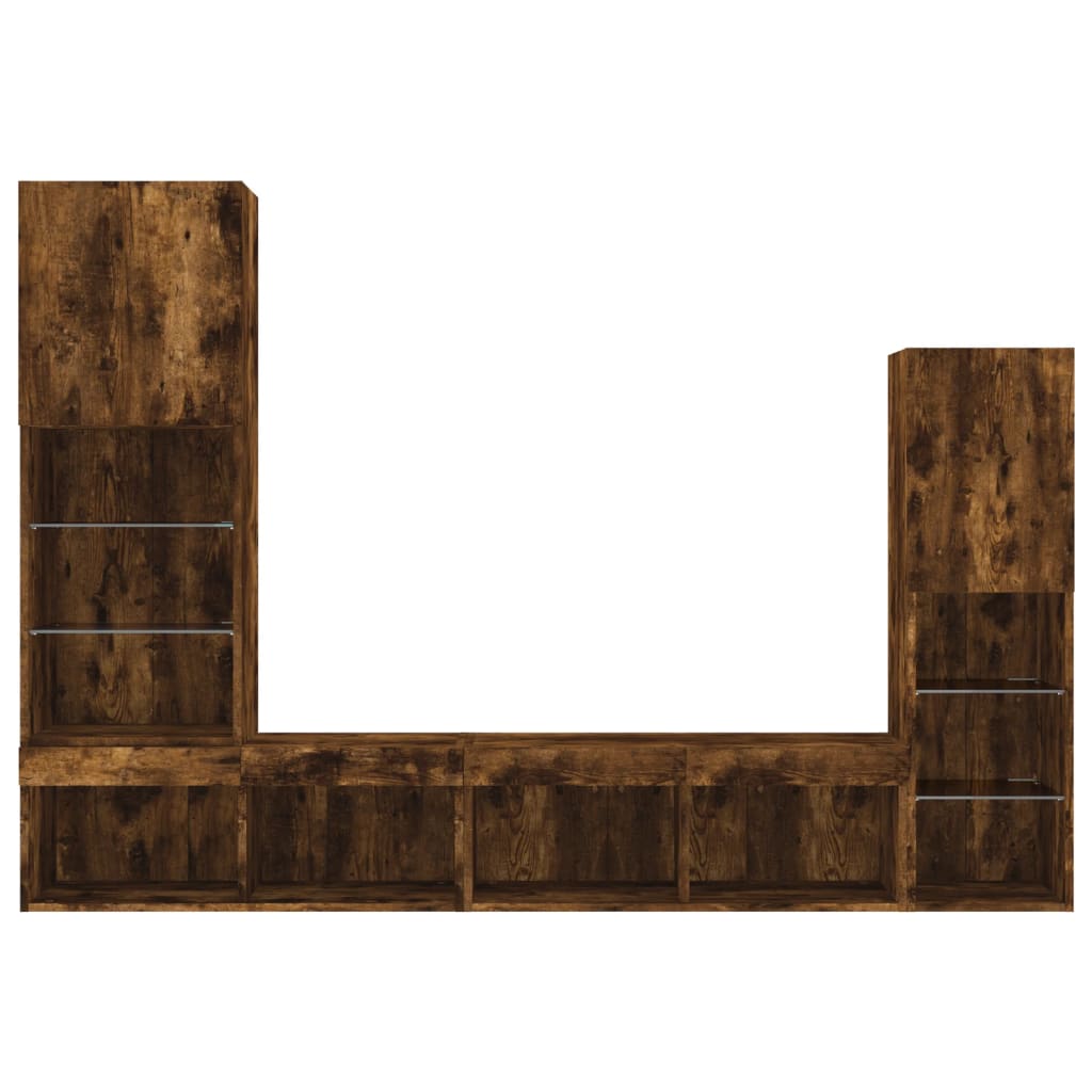 4 Piece TV Wall Units with LED Smoked Oak Engineered Wood