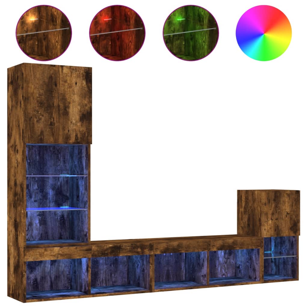 4 Piece TV Wall Units with LED Smoked Oak Engineered Wood