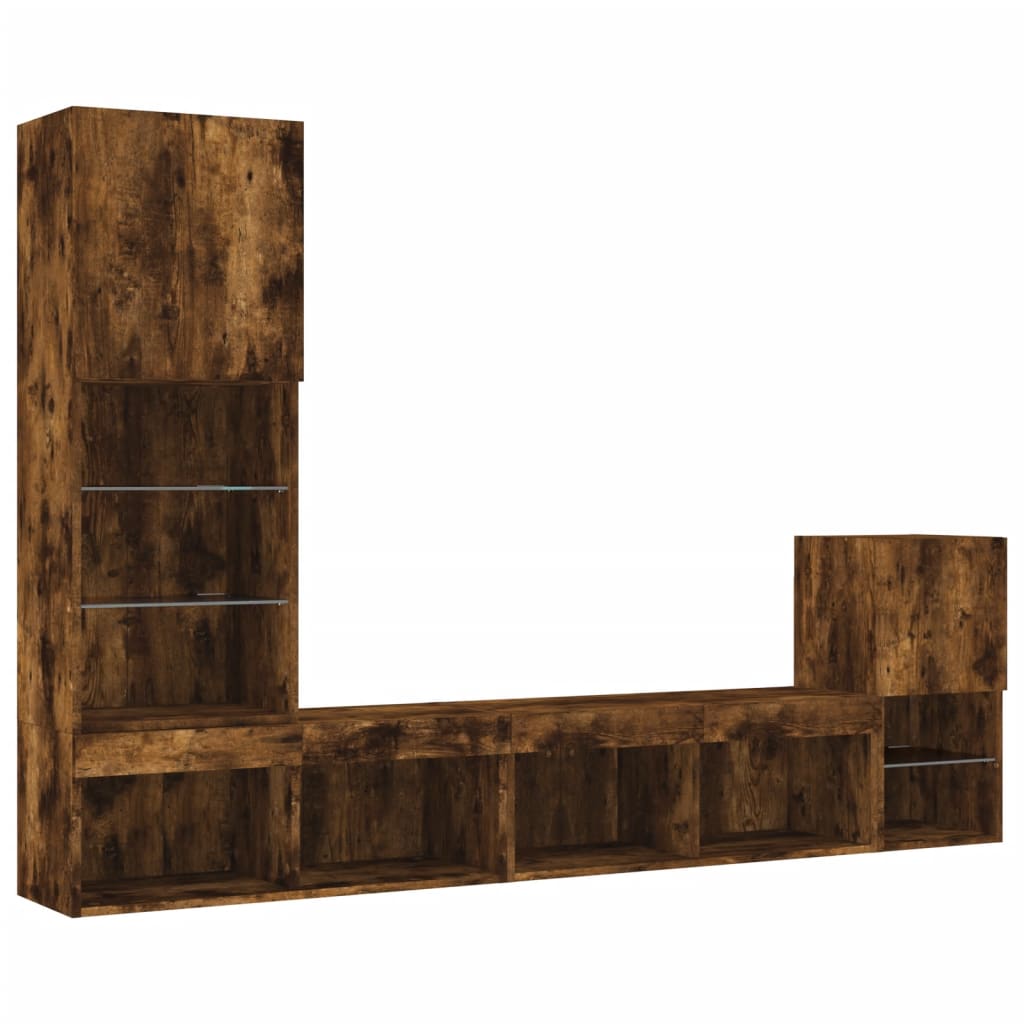 4 Piece TV Wall Units with LED Smoked Oak Engineered Wood