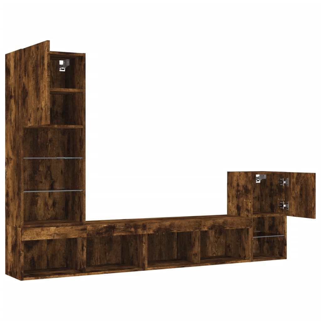 4 Piece TV Wall Units with LED Smoked Oak Engineered Wood