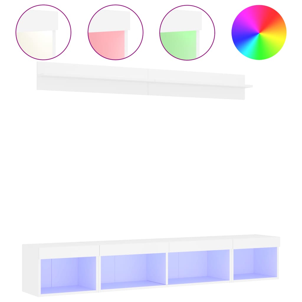 5 Piece TV Wall Units with LED White Engineered Wood