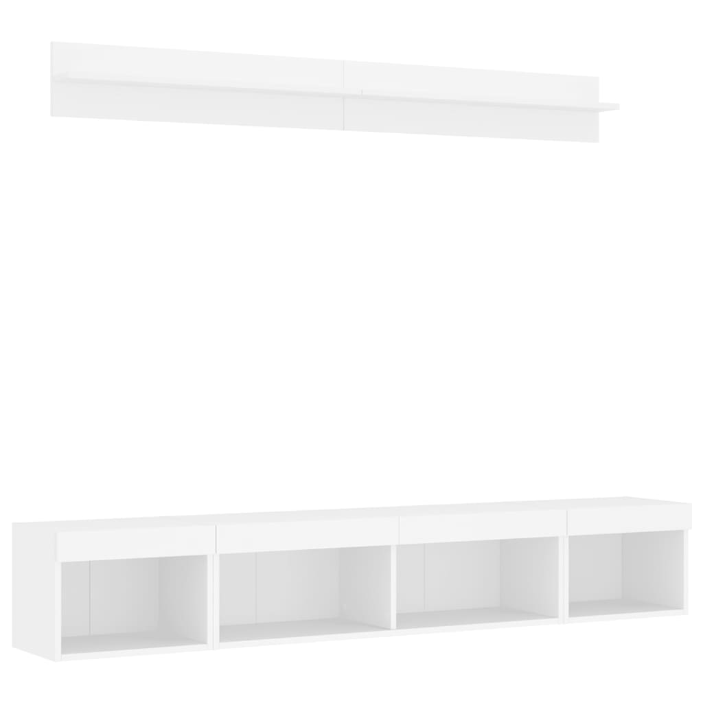 5 Piece TV Wall Units with LED White Engineered Wood