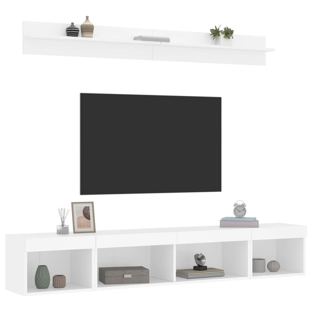 5 Piece TV Wall Units with LED White Engineered Wood