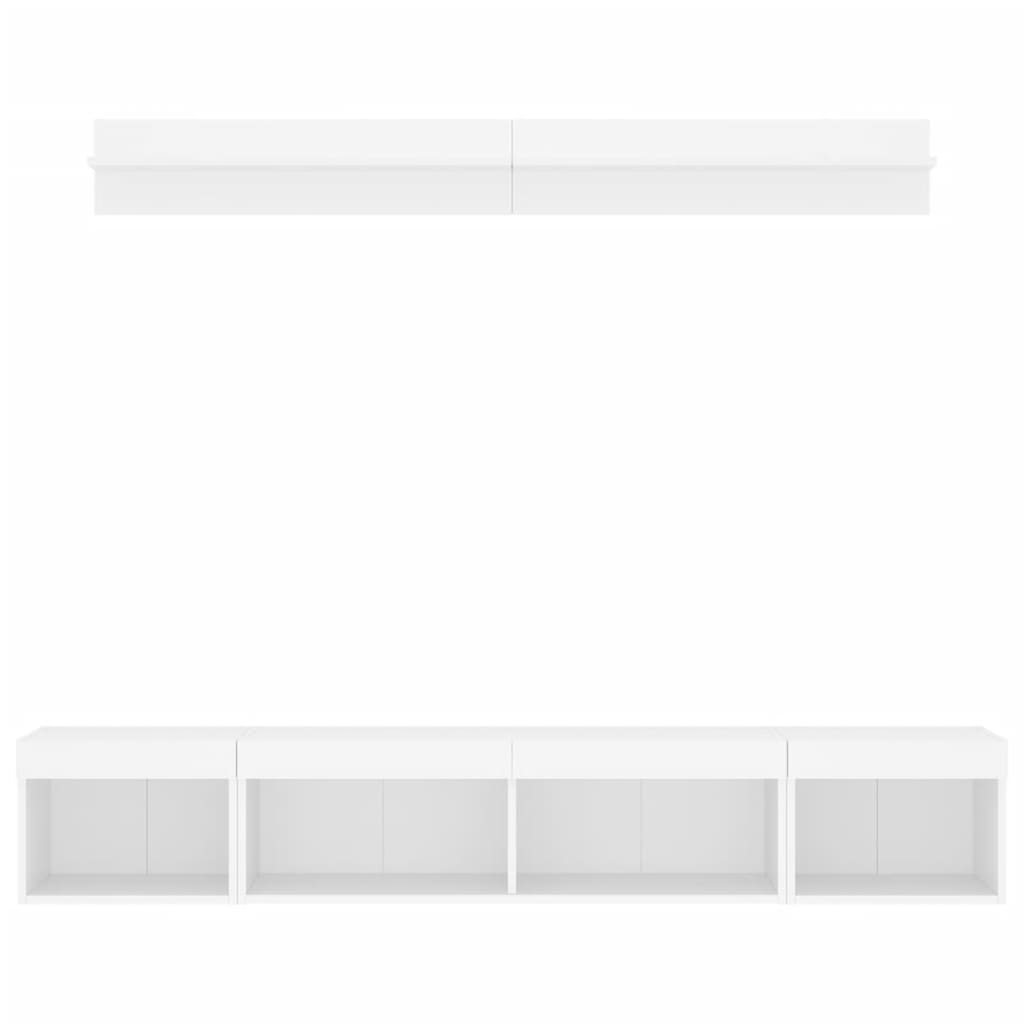 5 Piece TV Wall Units with LED White Engineered Wood