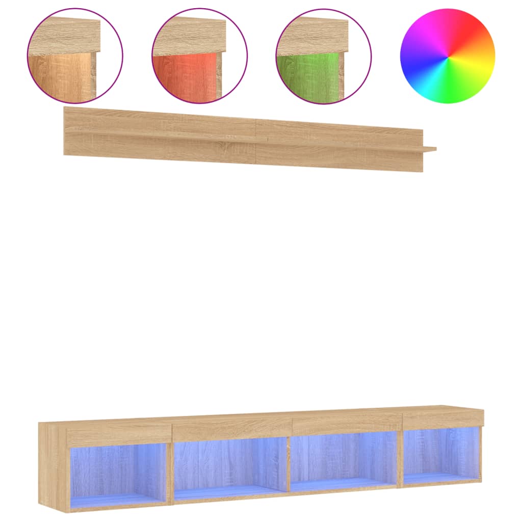 5 Piece TV Wall Units with LED Sonoma Oak Engineered Wood