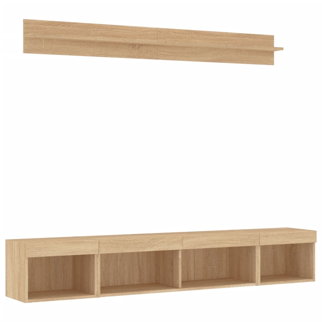 5 Piece TV Wall Units with LED Sonoma Oak Engineered Wood