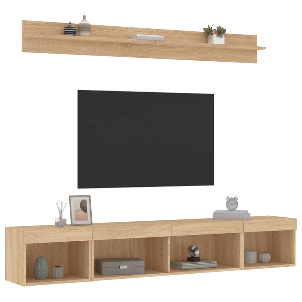 5 Piece TV Wall Units with LED Sonoma Oak Engineered Wood