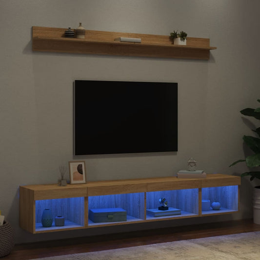 5 Piece TV Wall Units with LED Sonoma Oak Engineered Wood