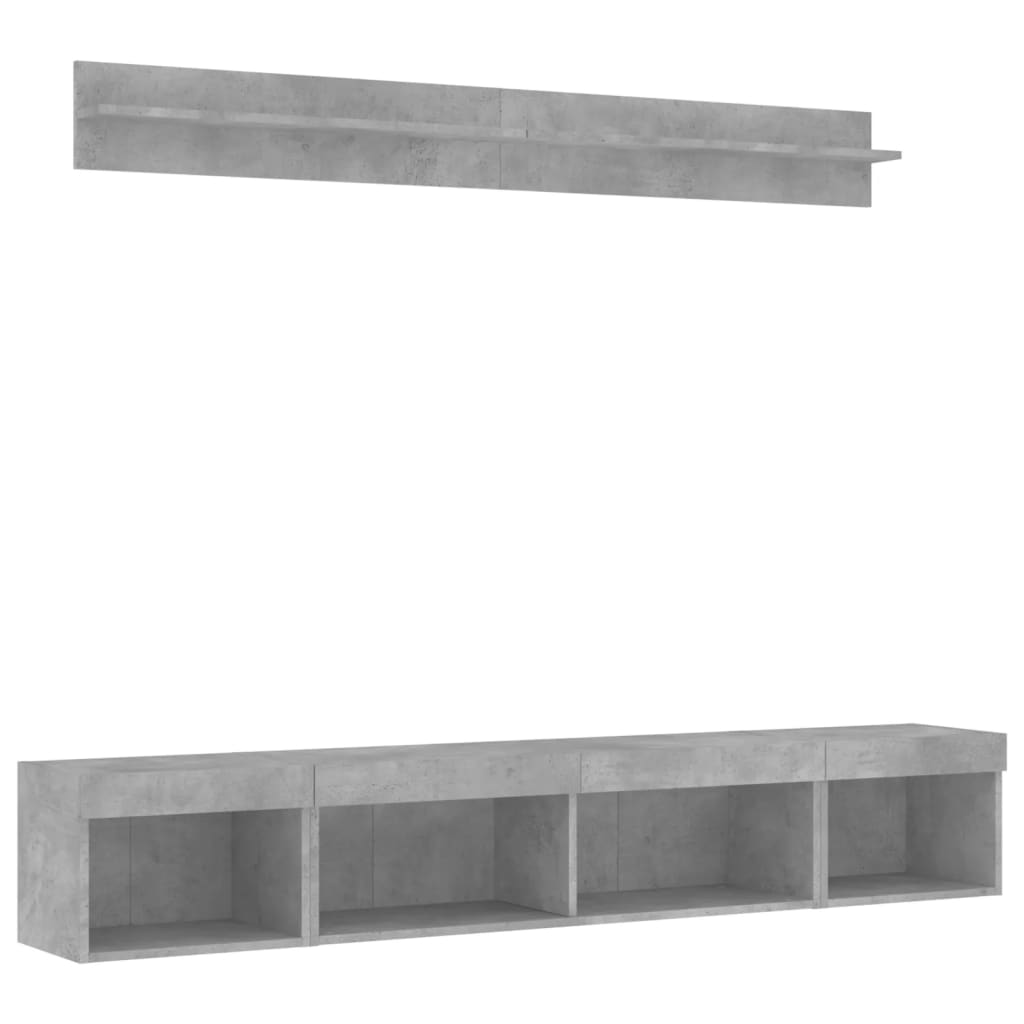 5 Piece TV Wall Units with LED Concrete Grey Engineered Wood