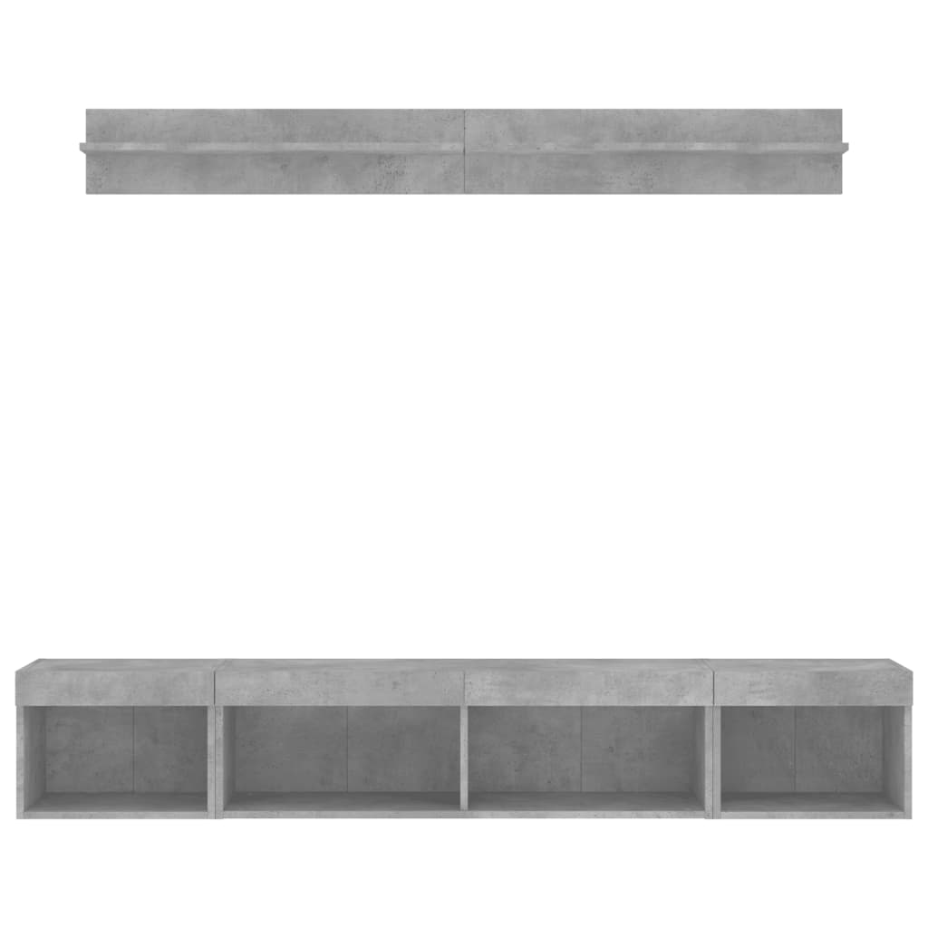 5 Piece TV Wall Units with LED Concrete Grey Engineered Wood