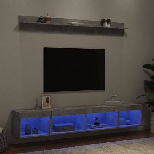 5 Piece TV Wall Units with LED Concrete Grey Engineered Wood