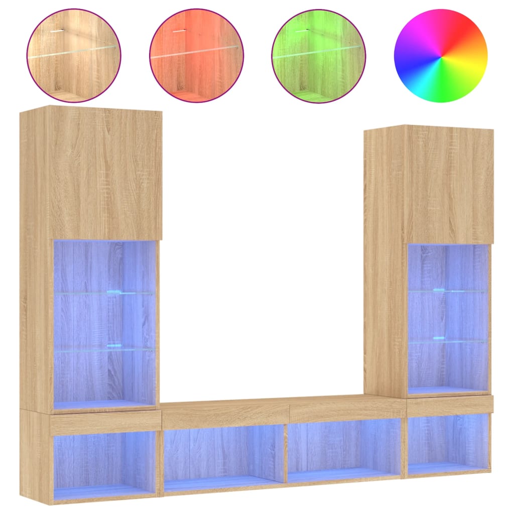 5 Piece TV Wall Units with LED Sonoma Oak Engineered Wood