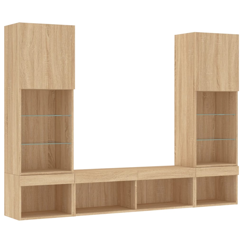 5 Piece TV Wall Units with LED Sonoma Oak Engineered Wood