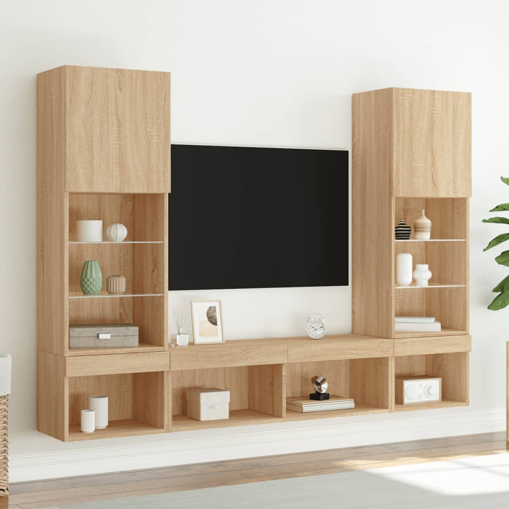 5 Piece TV Wall Units with LED Sonoma Oak Engineered Wood
