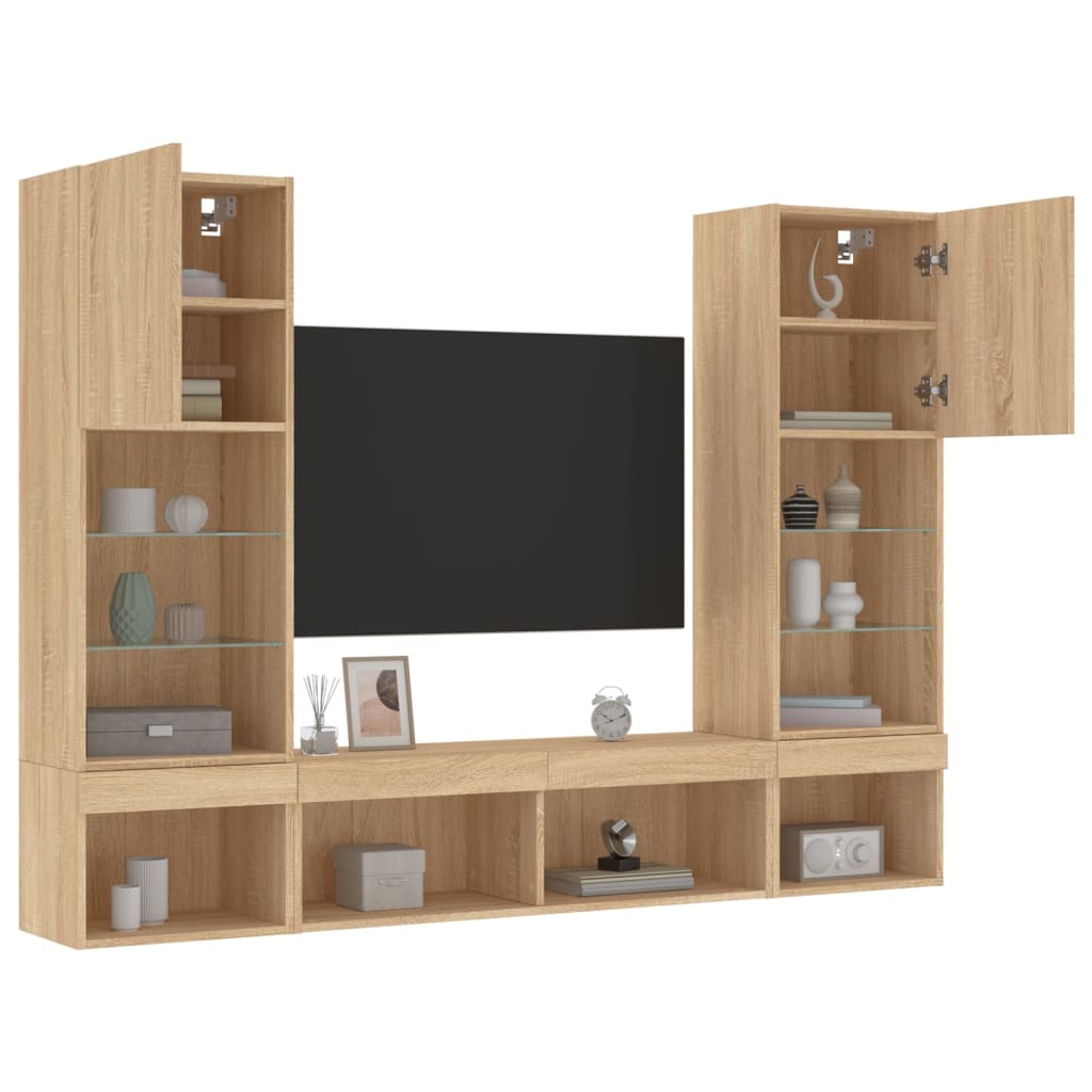 5 Piece TV Wall Units with LED Sonoma Oak Engineered Wood