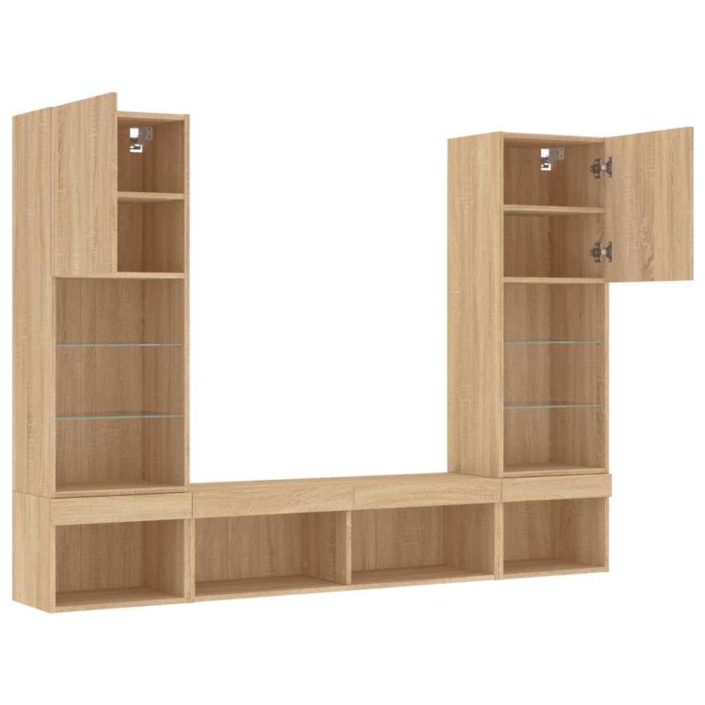 5 Piece TV Wall Units with LED Sonoma Oak Engineered Wood