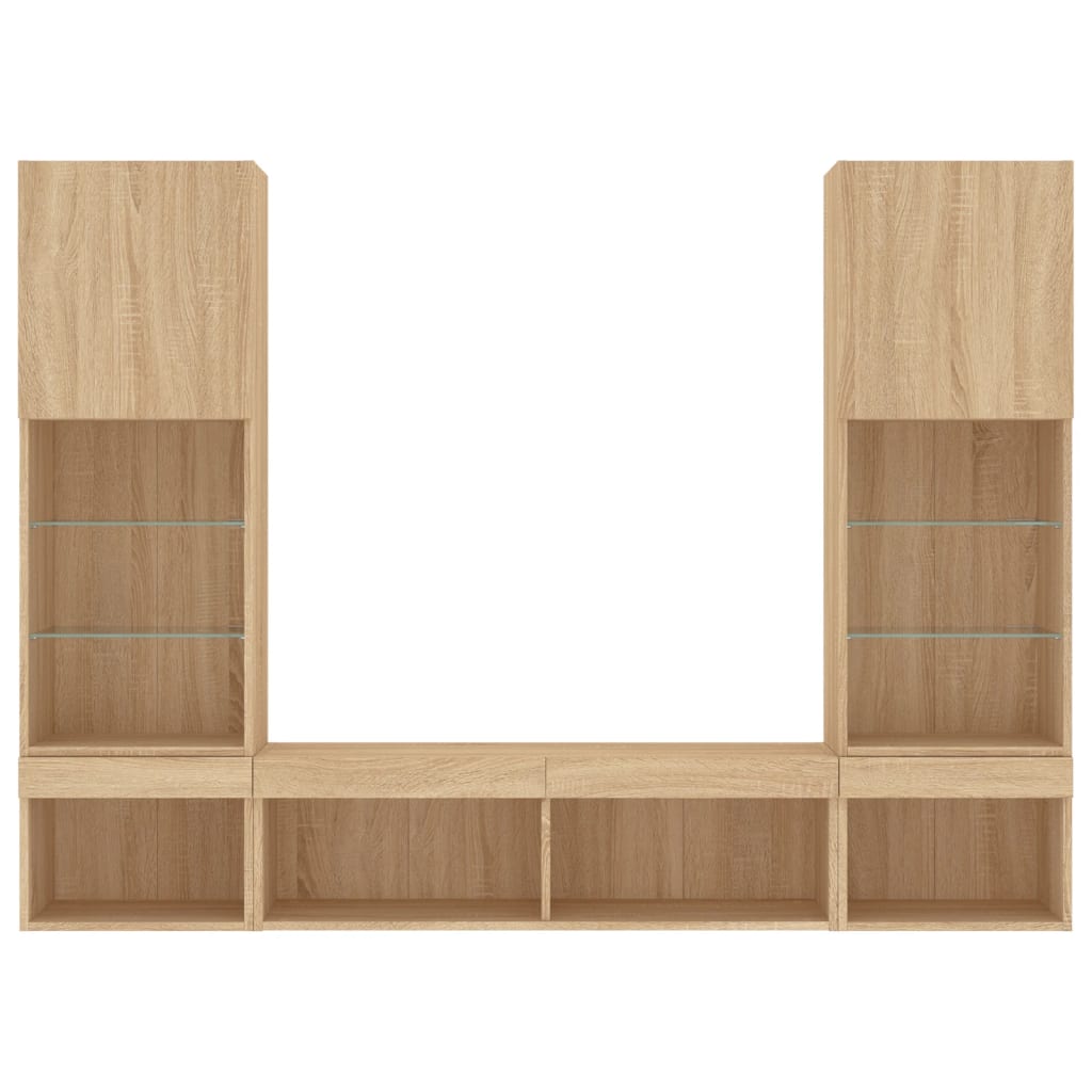 5 Piece TV Wall Units with LED Sonoma Oak Engineered Wood