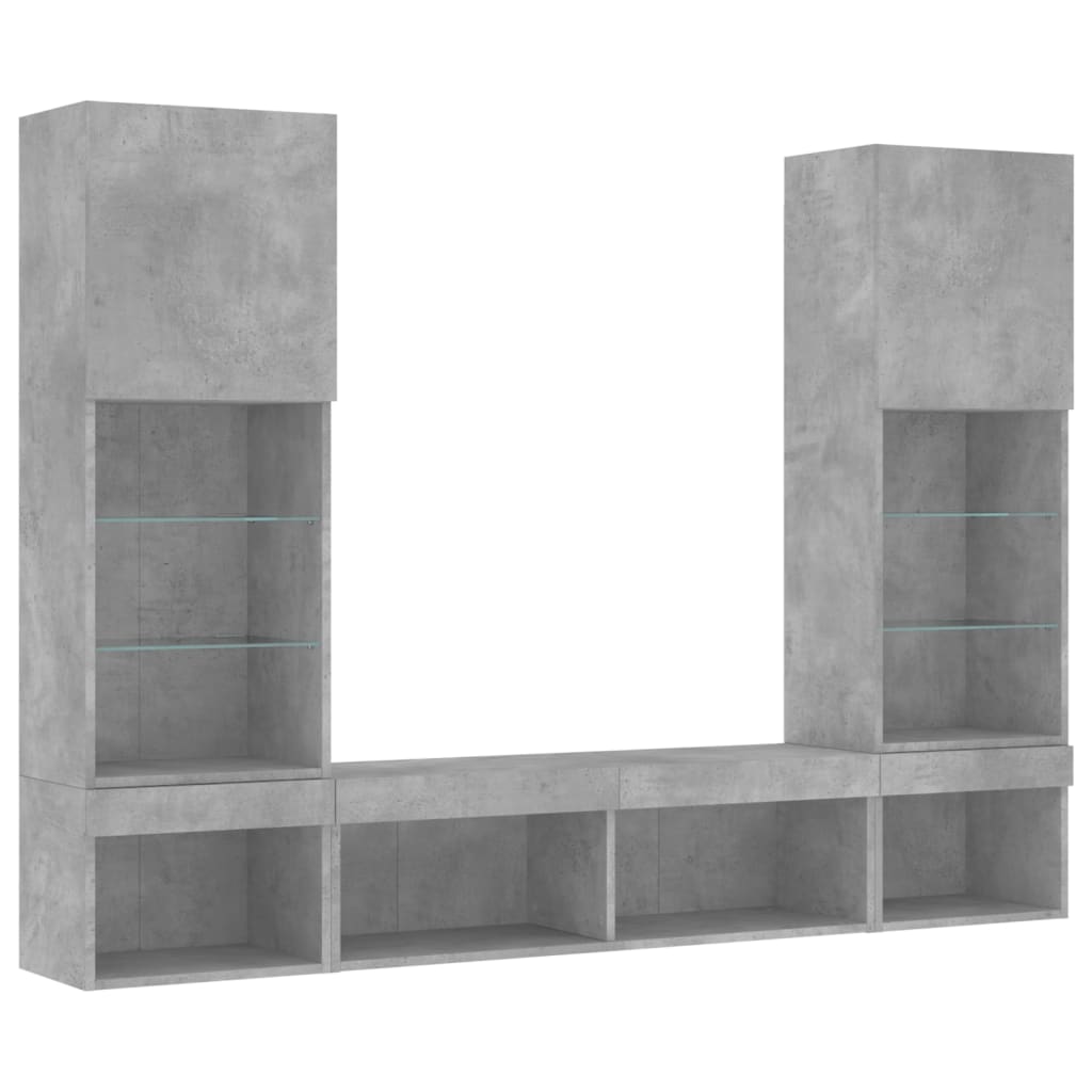 5 Piece TV Wall Units with LED Concrete Grey Engineered Wood