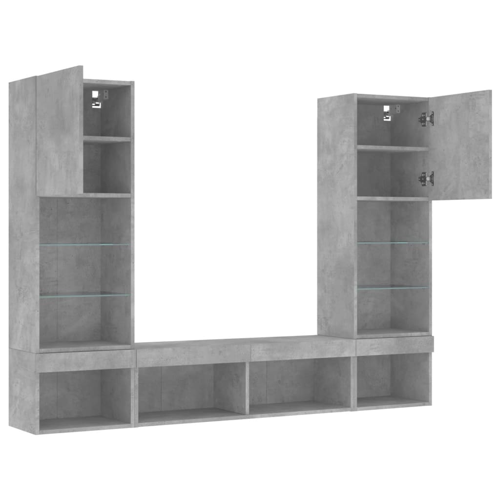 5 Piece TV Wall Units with LED Concrete Grey Engineered Wood