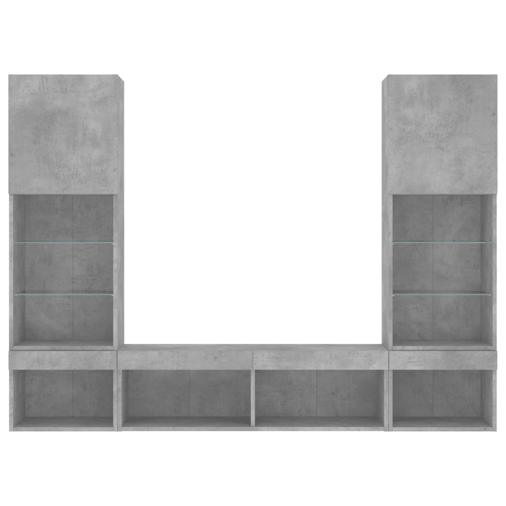 5 Piece TV Wall Units with LED Concrete Grey Engineered Wood